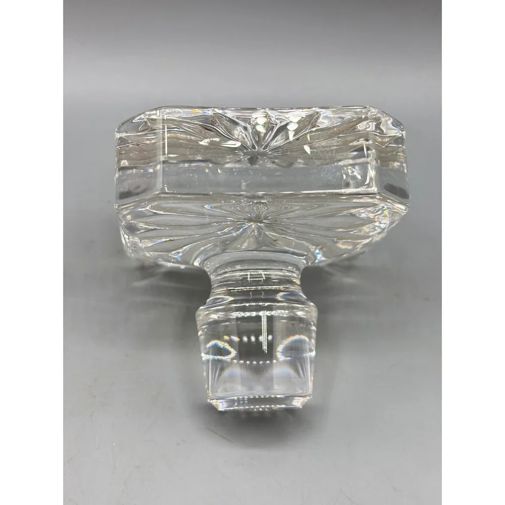 Vtg Clear‎ Glass Decanter Stopper Square Starburst Design Heavy 2.5